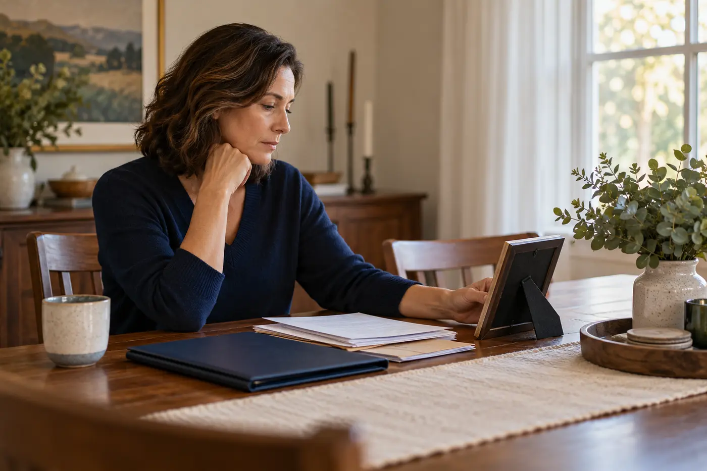 Illustrative family member organizing records after the loss of a loved one